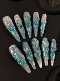 2026 Gothic Charm Press-on Nails, Valentine's Day Long Almond-shaped Press-on False Nail Set, Handmade False Nail Tips (size: S)