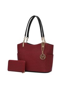 MKF Collection Savannah M Logo Printed Women Tote and Wristlet Wallet by Mia k (Material: Vegan Leather, Color: Burgundy)