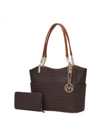 MKF Collection Savannah M Logo Printed Women Tote and Wristlet Wallet by Mia k (Material: Vegan Leather, Color: Brown)