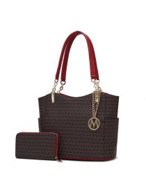 MKF Collection Savannah M Logo Printed Women Tote and Wristlet Wallet by Mia k (Material: Vegan Leather, Color: Red)