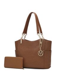 MKF Collection Savannah M Logo Printed Women Tote and Wristlet Wallet by Mia k (Material: Vegan Leather, Color: Tan)