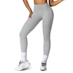 Women's High Waist Workout Leggings Tummy Control Compression Yoga Tight Pants Gym Pants Athletic Running Leggings with 25In Inseam No Front Seam (Color: Grey, size: XL)