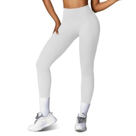 Women's High Waist Workout Leggings Tummy Control Compression Yoga Tight Pants Gym Pants Athletic Running Leggings with 25In Inseam No Front Seam (Color: Pearl Grey, size: M)
