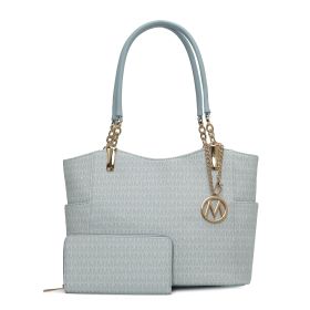 MKF Collection Savannah M Logo Printed Women Tote and Wristlet Wallet by Mia k (Material: Vegan Leather, Color: Light Blue)