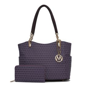 MKF Collection Savannah M Logo Printed Women Tote and Wristlet Wallet by Mia k (Material: Vegan Leather, Color: Dark Purple)
